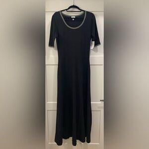 LuLaRoe Women’s Ana Maxi Dress Cotton Blend Size Large Black Green Trim